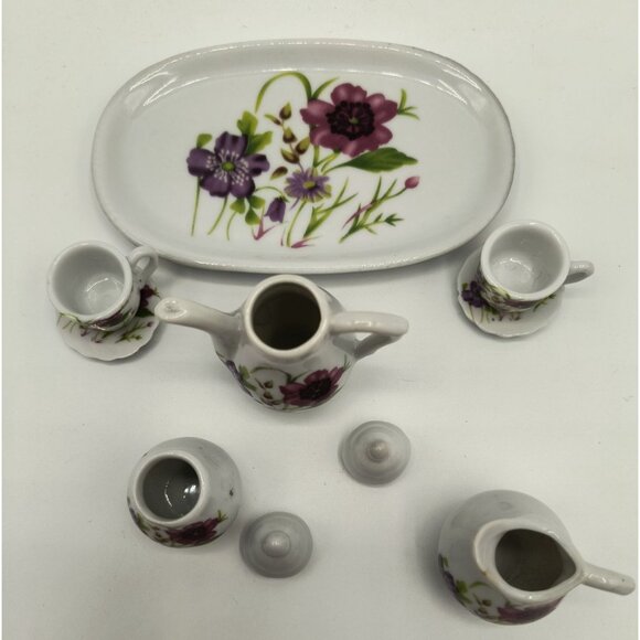 Miniature Royal Norfolk Porcelain Tea Set With Purple Floral Design - Picture 4 of 5
